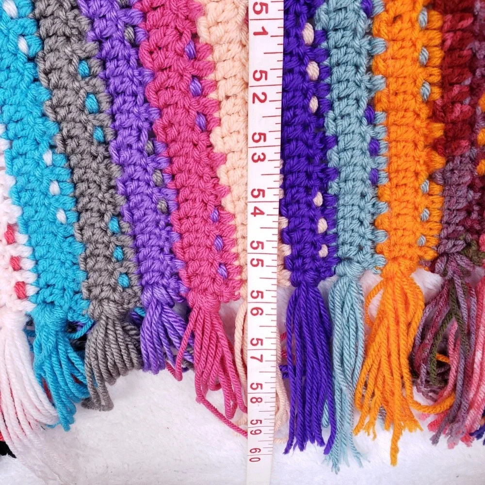 Handmade Multicolor Crochet Knit Blanket 35x60 Boho Retro Fringe Throw‎